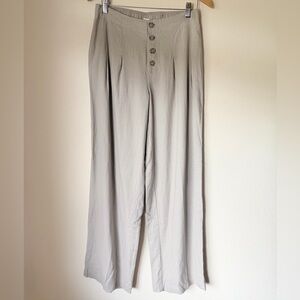 Sincerely Jules Wide Leg Linen Button-Front Pants - Light Taupe, Size Medium
